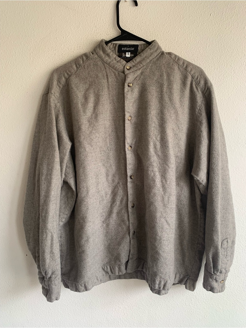Eskandar 100% Cashmere button up  Band Collar Oversized Gray top 0